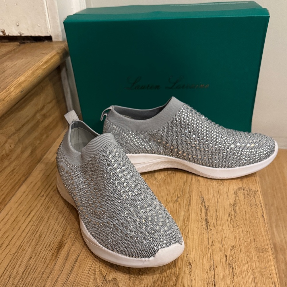 Lauren Lorraine Silver Rhinestone Slip-On Sneakers